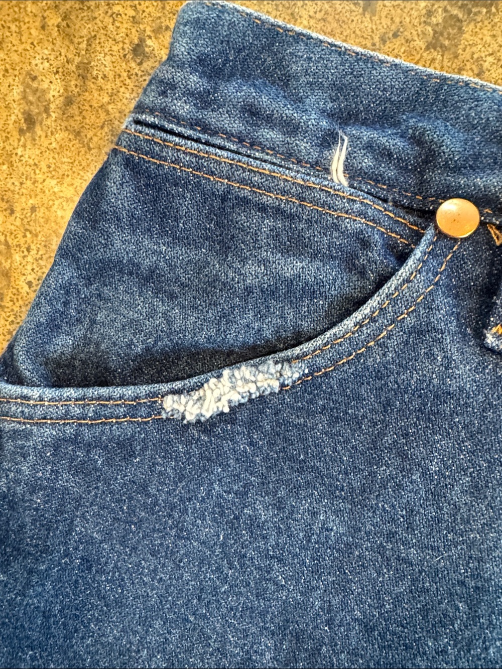 Wrangler Dark Blue Distressed Denim custom Cutoff Shorts - Picture 6 of 7